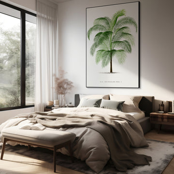 Akoestisch schilderij met Vintage palmboom illustratie - Slaapkamer