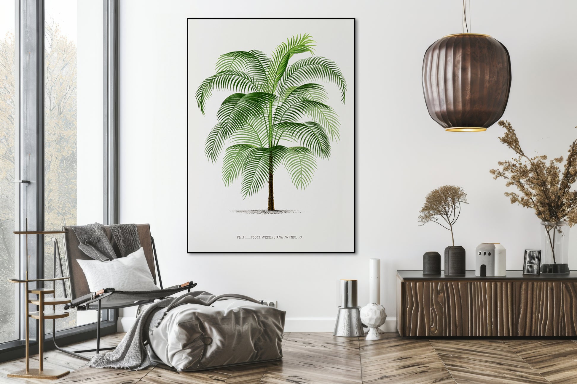 Akoestisch schilderij met Vintage palmboom illustratie - Woonkamer