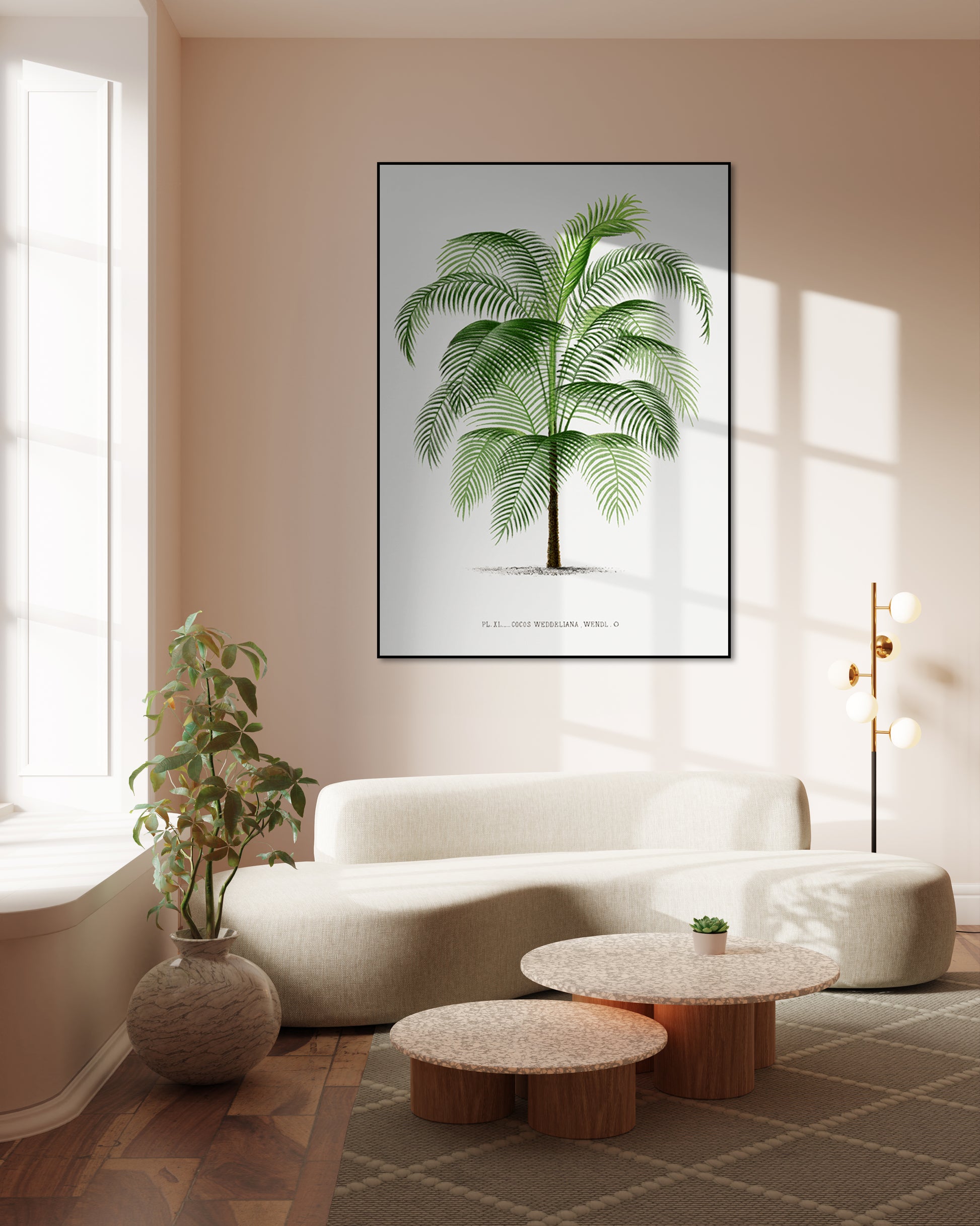 Akoestisch schilderij met Vintage palmboom illustratie - Woonkamer 2