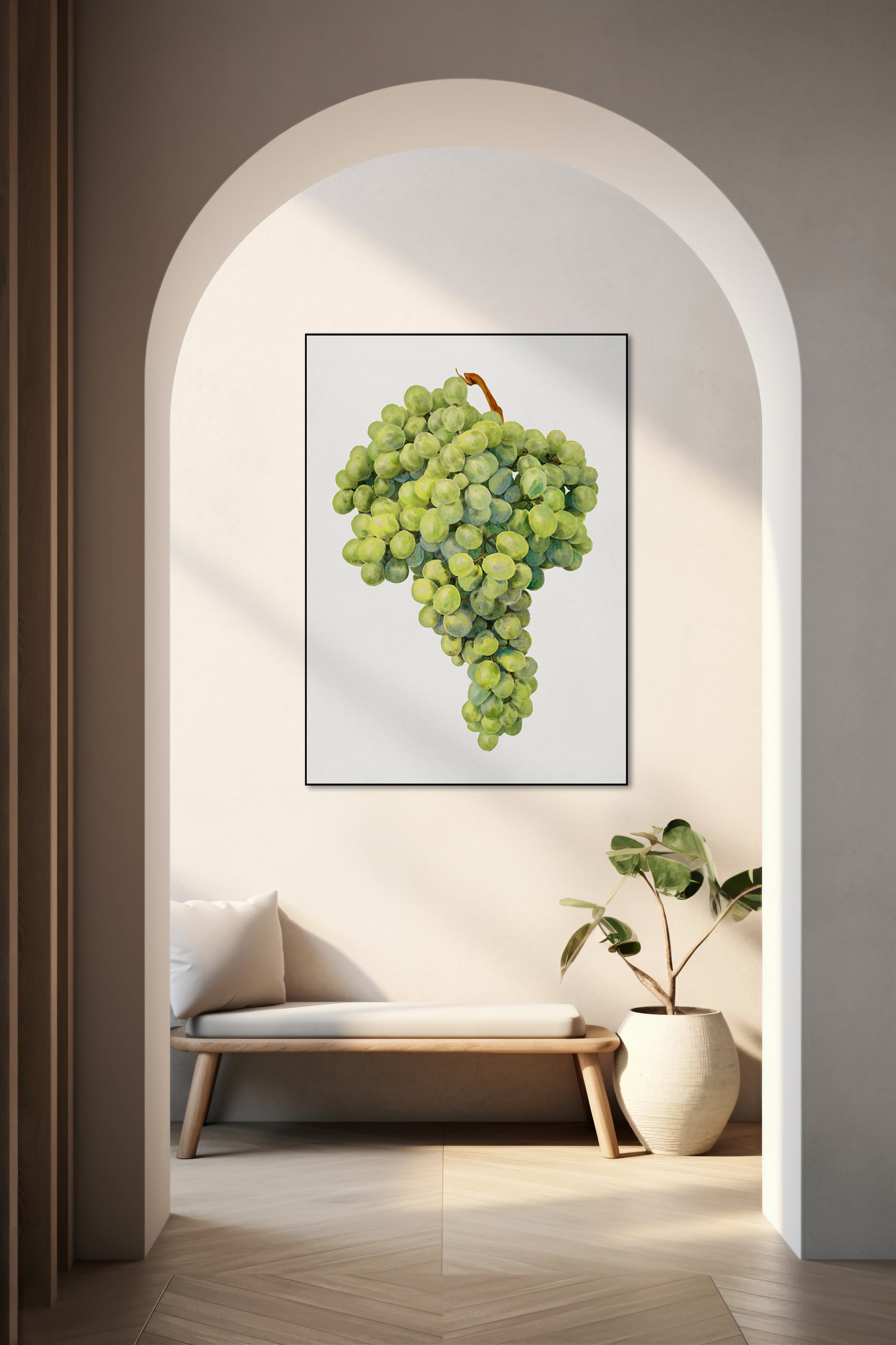 Akoestisch schilderij met Vintage tros groene druiven - Hal