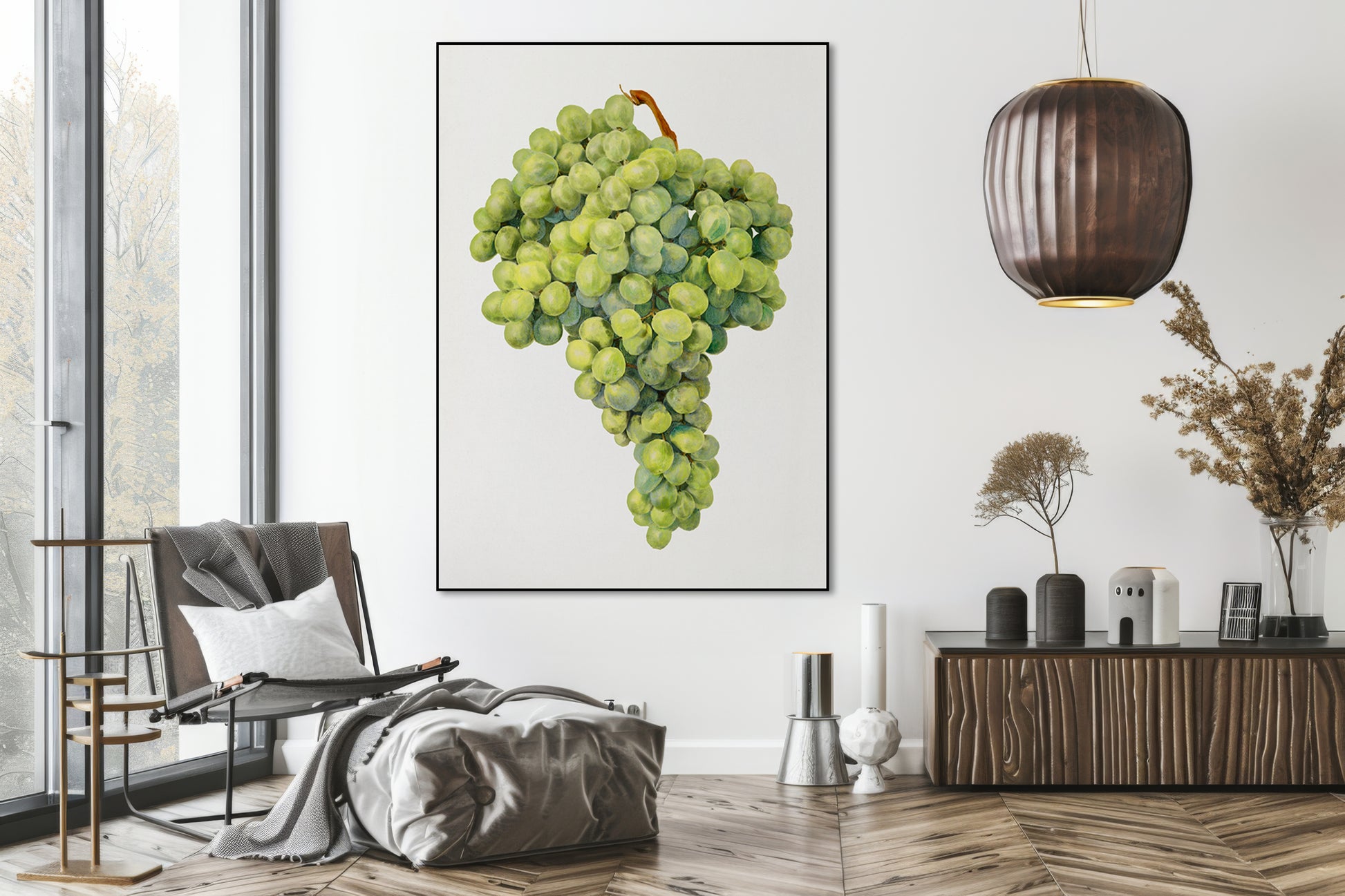 Akoestisch schilderij met Vintage tros groene druiven - Woonkamer
