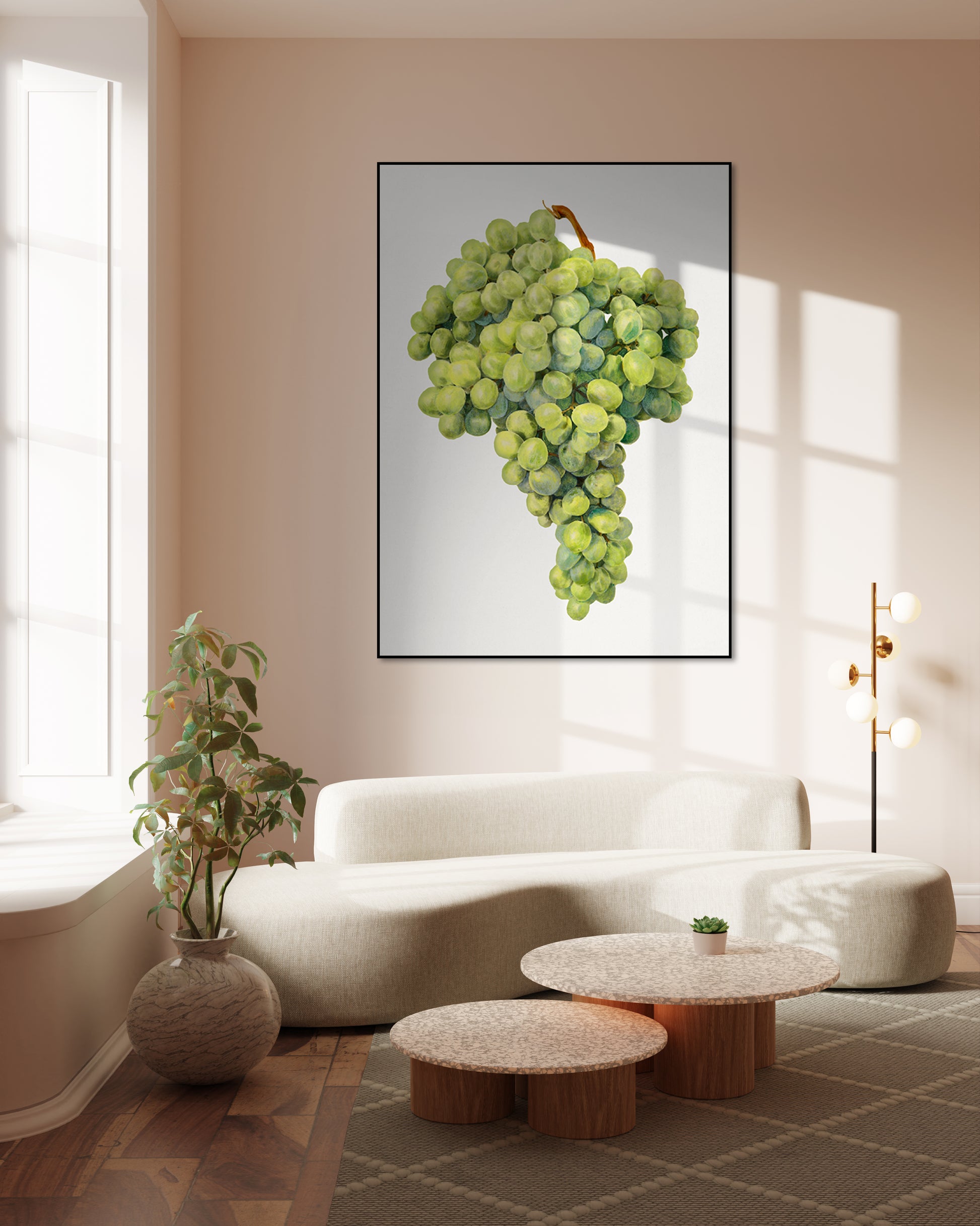 Akoestisch schilderij met Vintage tros groene druiven - Woonkamer 2