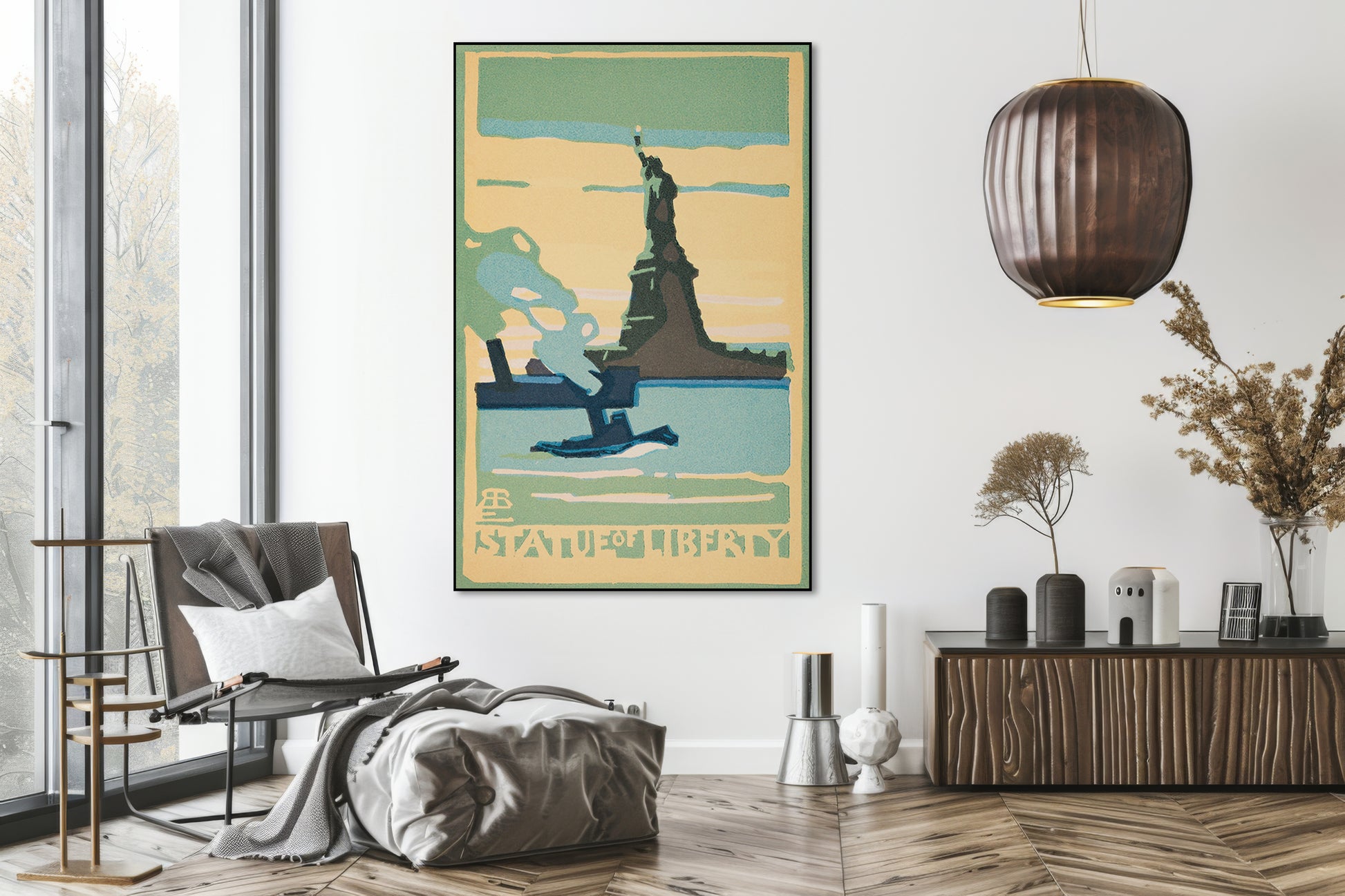 Akoestisch schilderij met Vrijheidsbeeld New York 1916 - Woonkamer