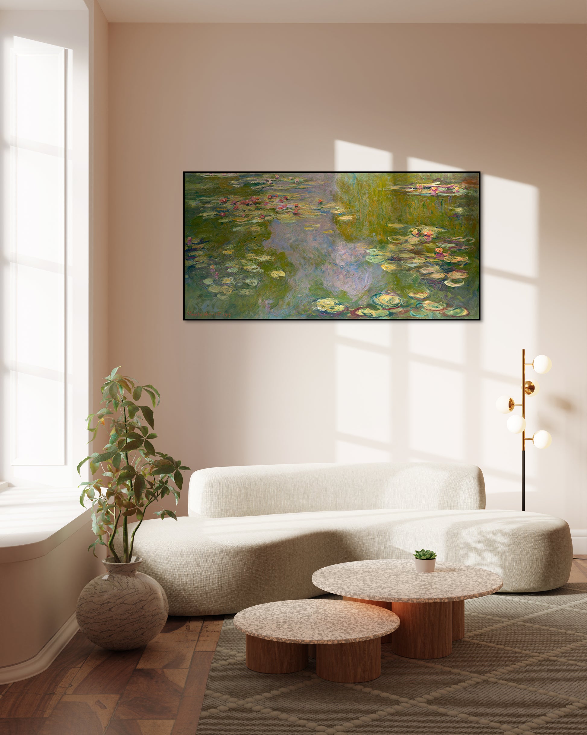 Akoestisch schilderij met Waterlelies - Claude Monet - Woonkamer 3
