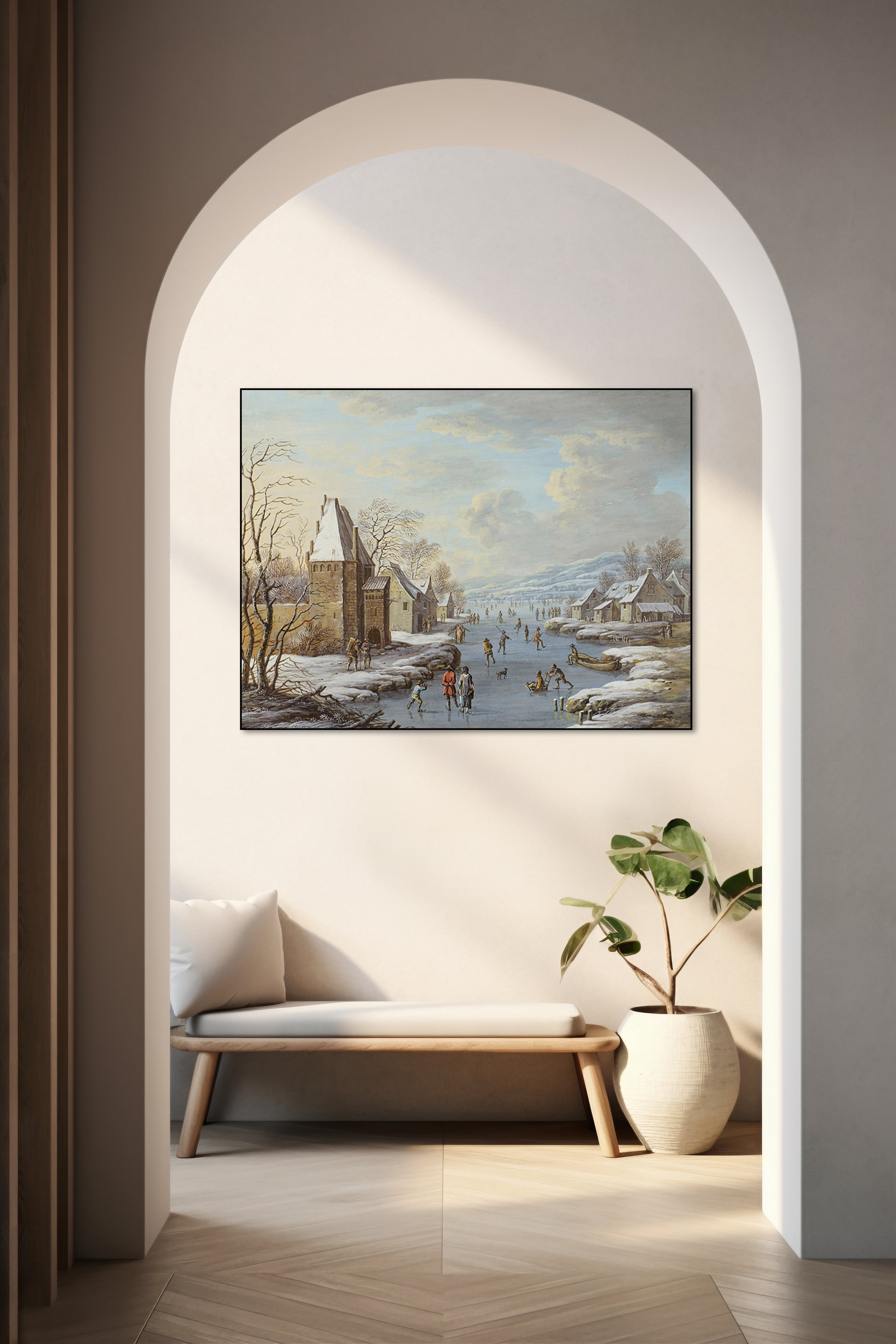 Akoestisch schilderij met Wintergezicht Met Ijsvermaak - Barbara Regina Dietzsch - Hal