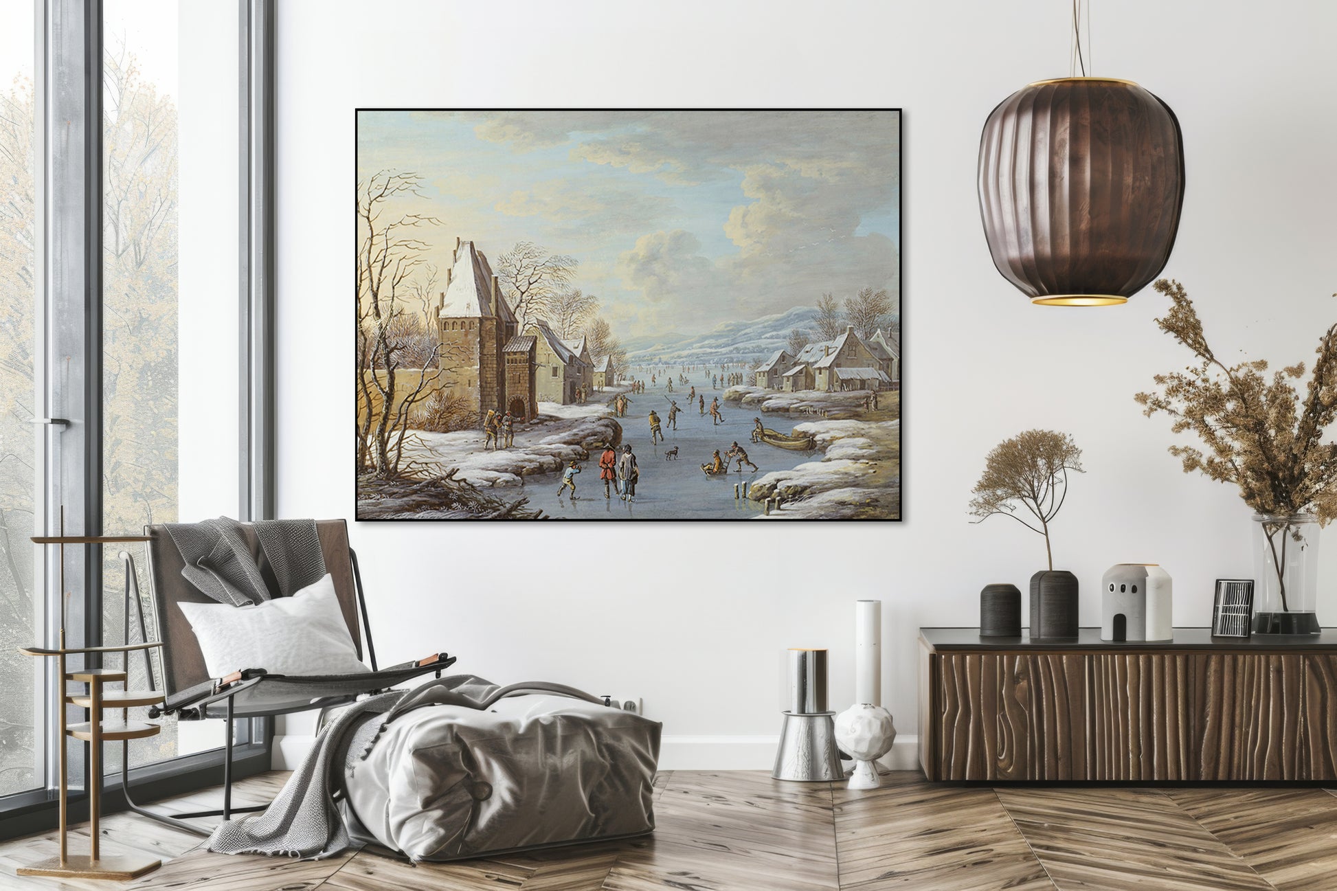 Akoestisch schilderij met Wintergezicht Met Ijsvermaak - Barbara Regina Dietzsch - Woonkamer