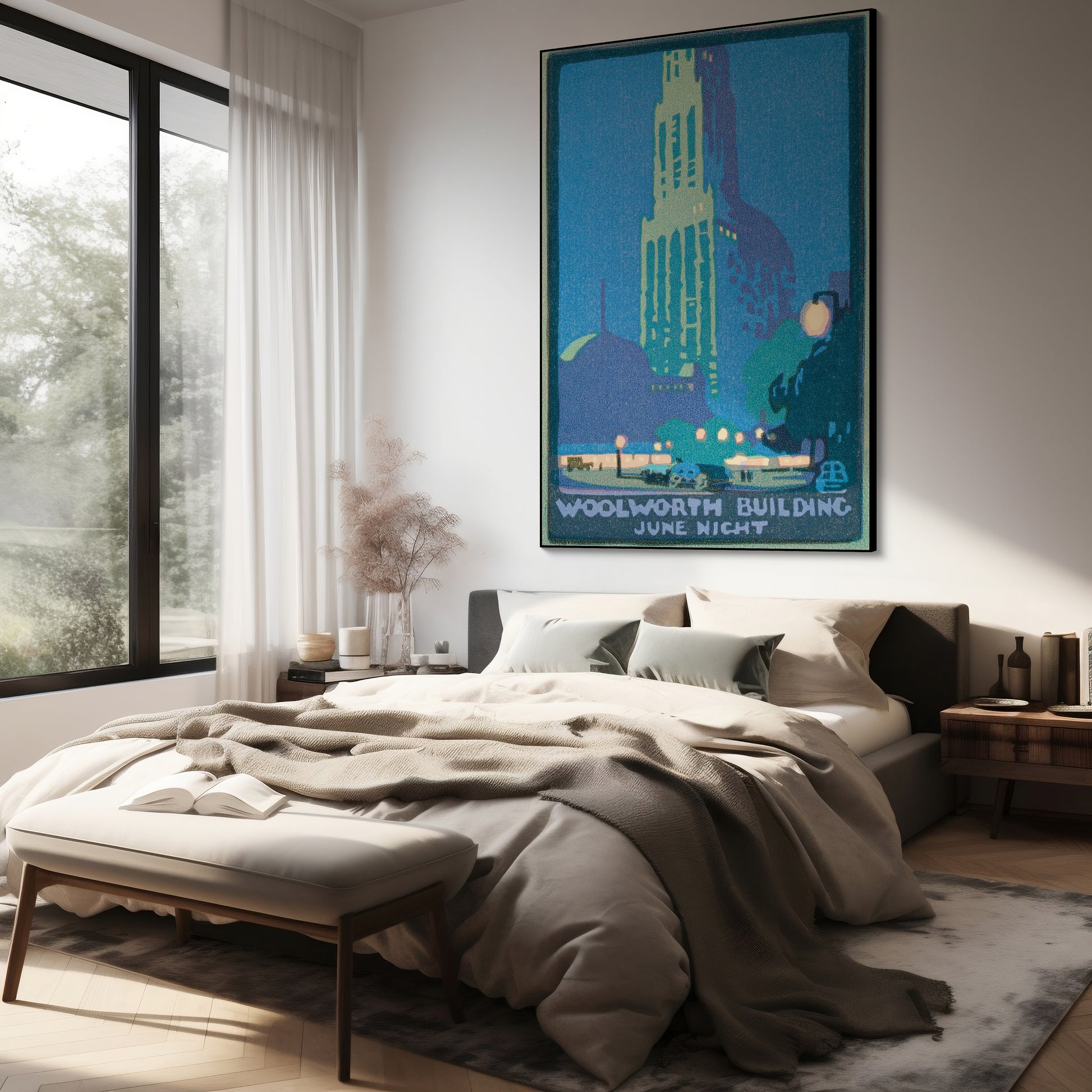 Akoestisch schilderij met Woolworth gebouw in de nacht - Slaapkamer