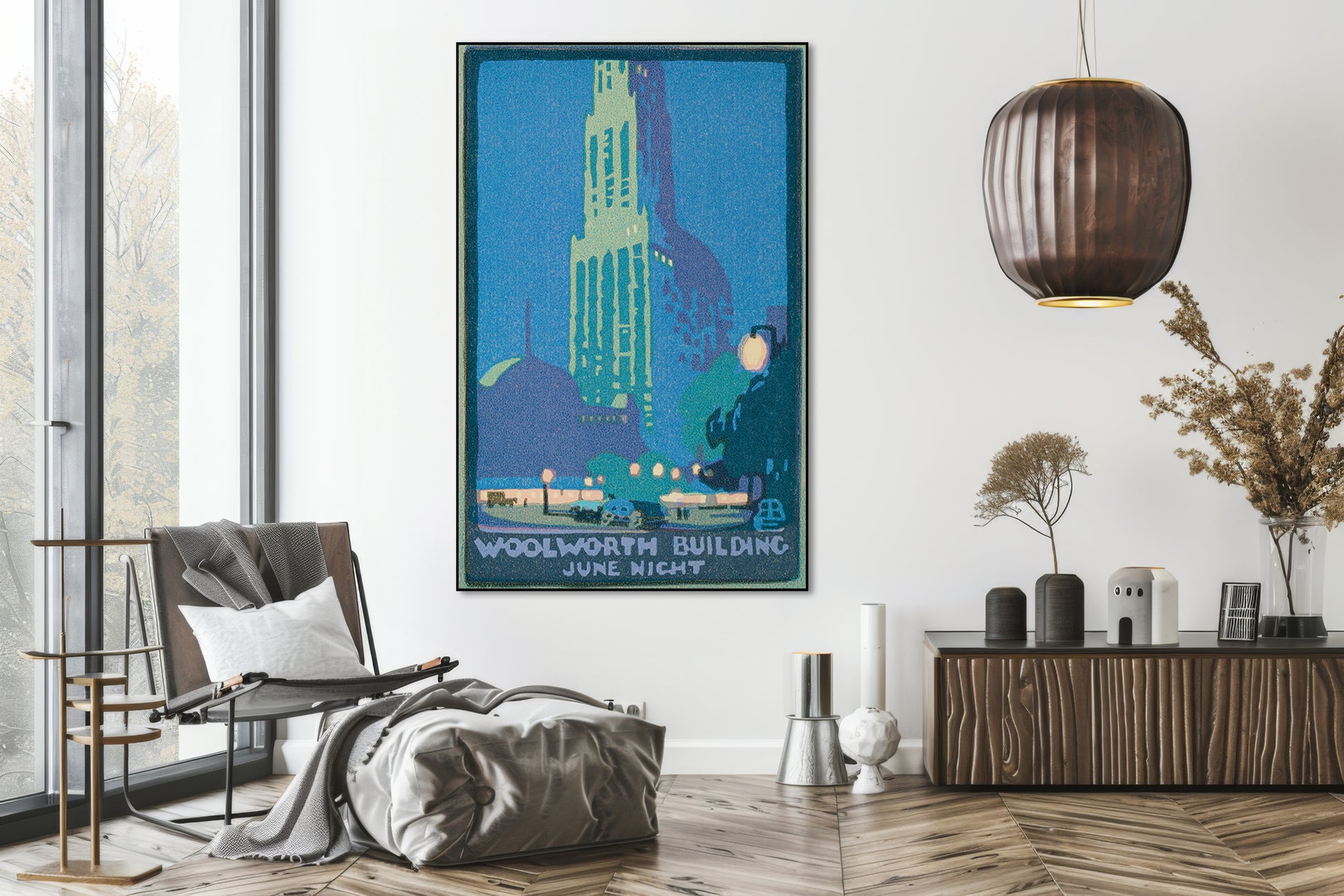 Akoestisch schilderij met Woolworth gebouw in de nacht - Woonkamer 2