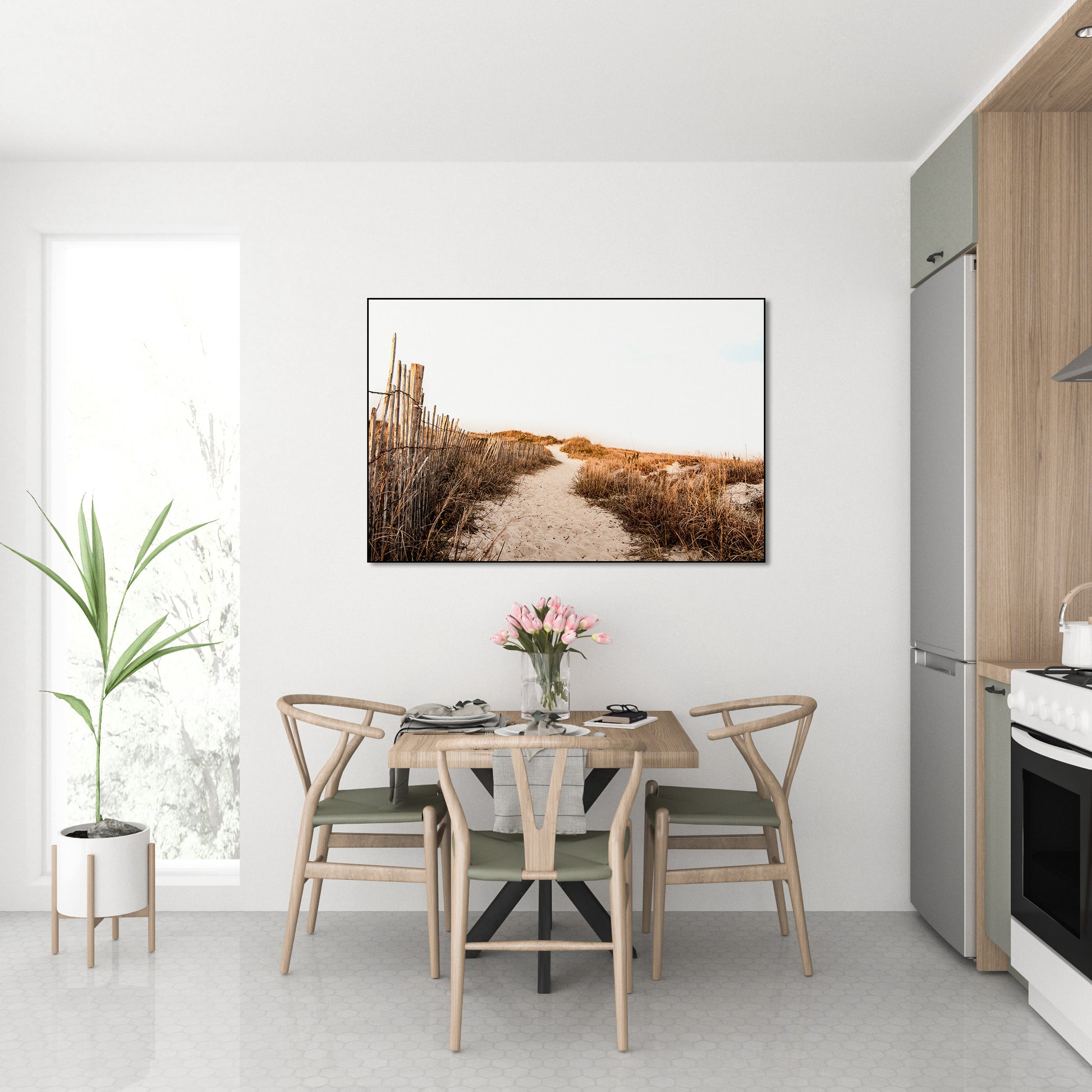 Akoestisch schilderij met Zandduinen en Gras aan Atlantisch Strand - Keuken
