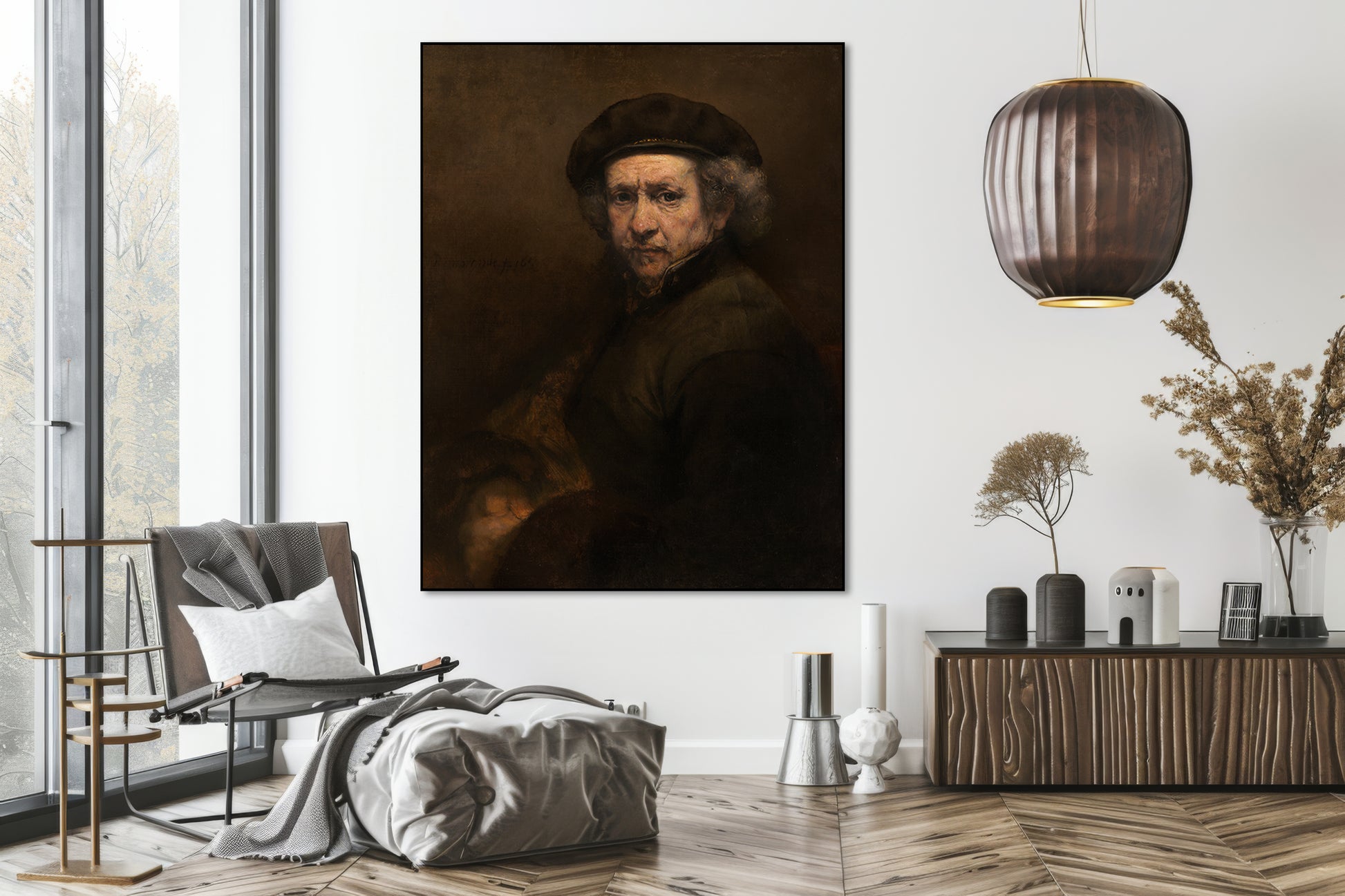 Akoestisch schilderij met Zelfportret - Rembrandt - Woonkamer