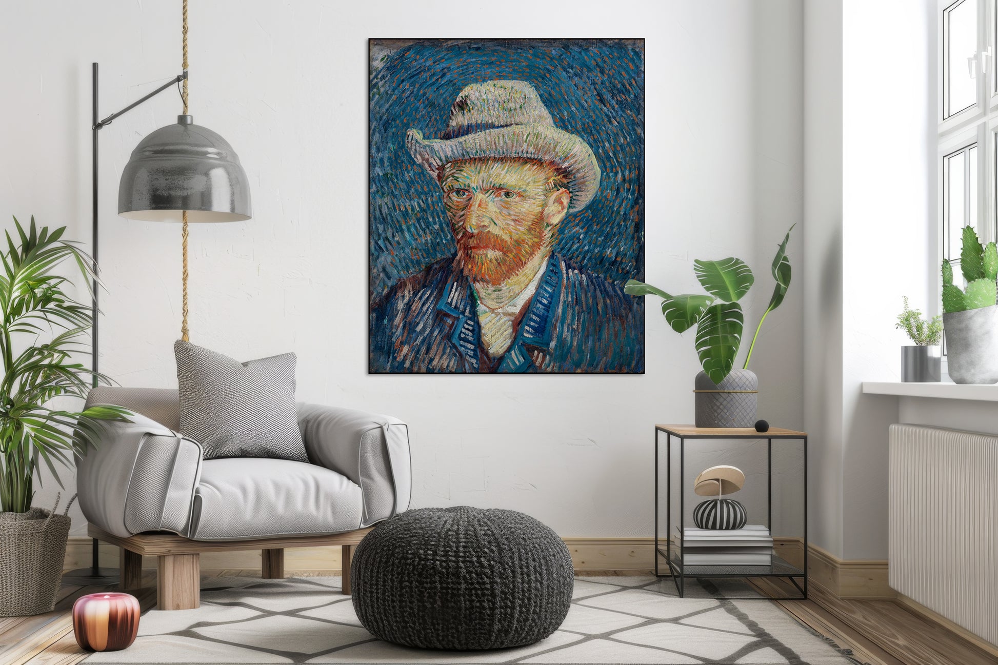 Akoestisch schilderij met Zelfportret met Grijze Vilthoed - Vincent van Gogh - Woonkamer