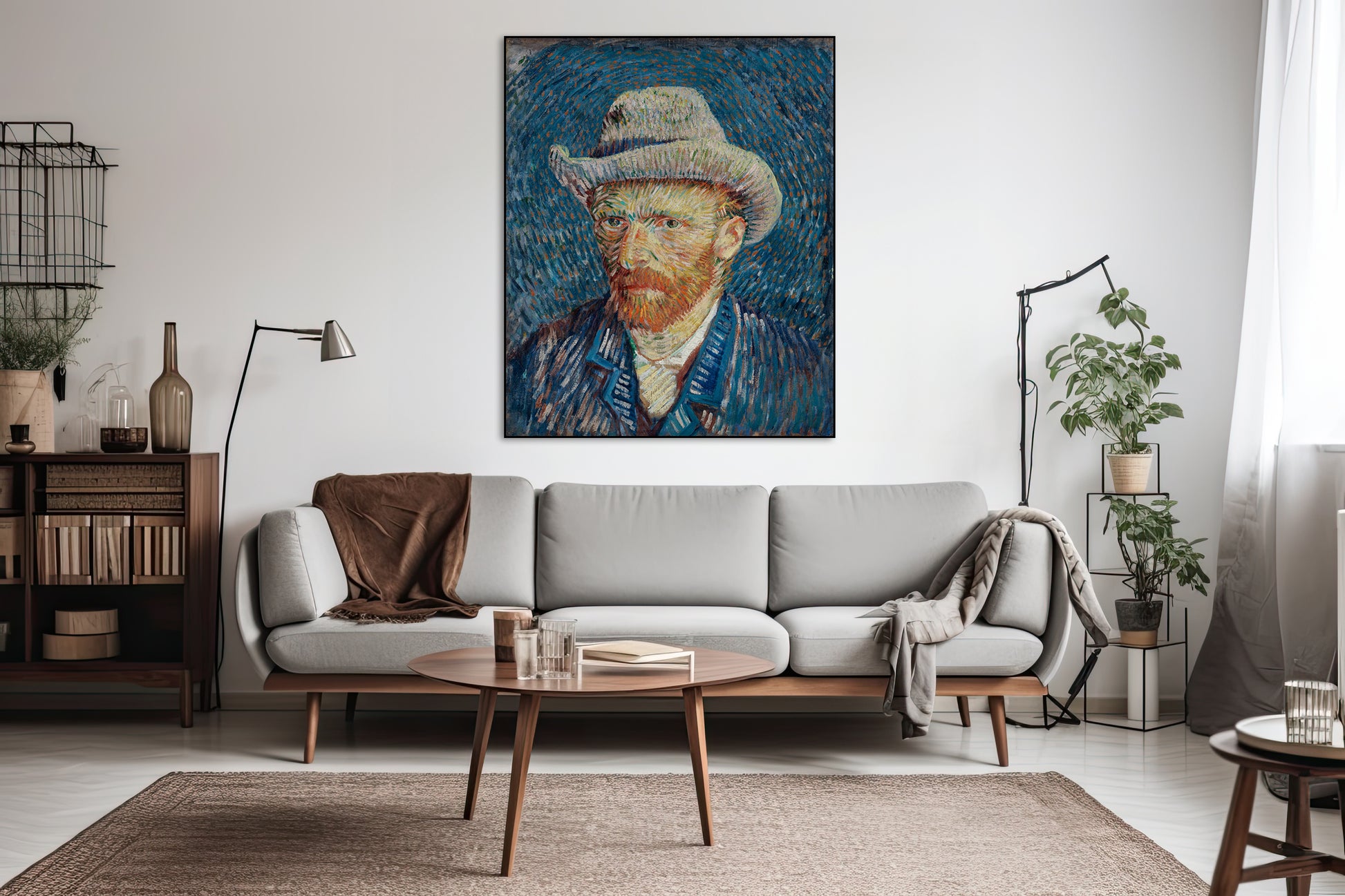 Akoestisch schilderij met Zelfportret met Grijze Vilthoed - Vincent van Gogh - Woonkamer 2