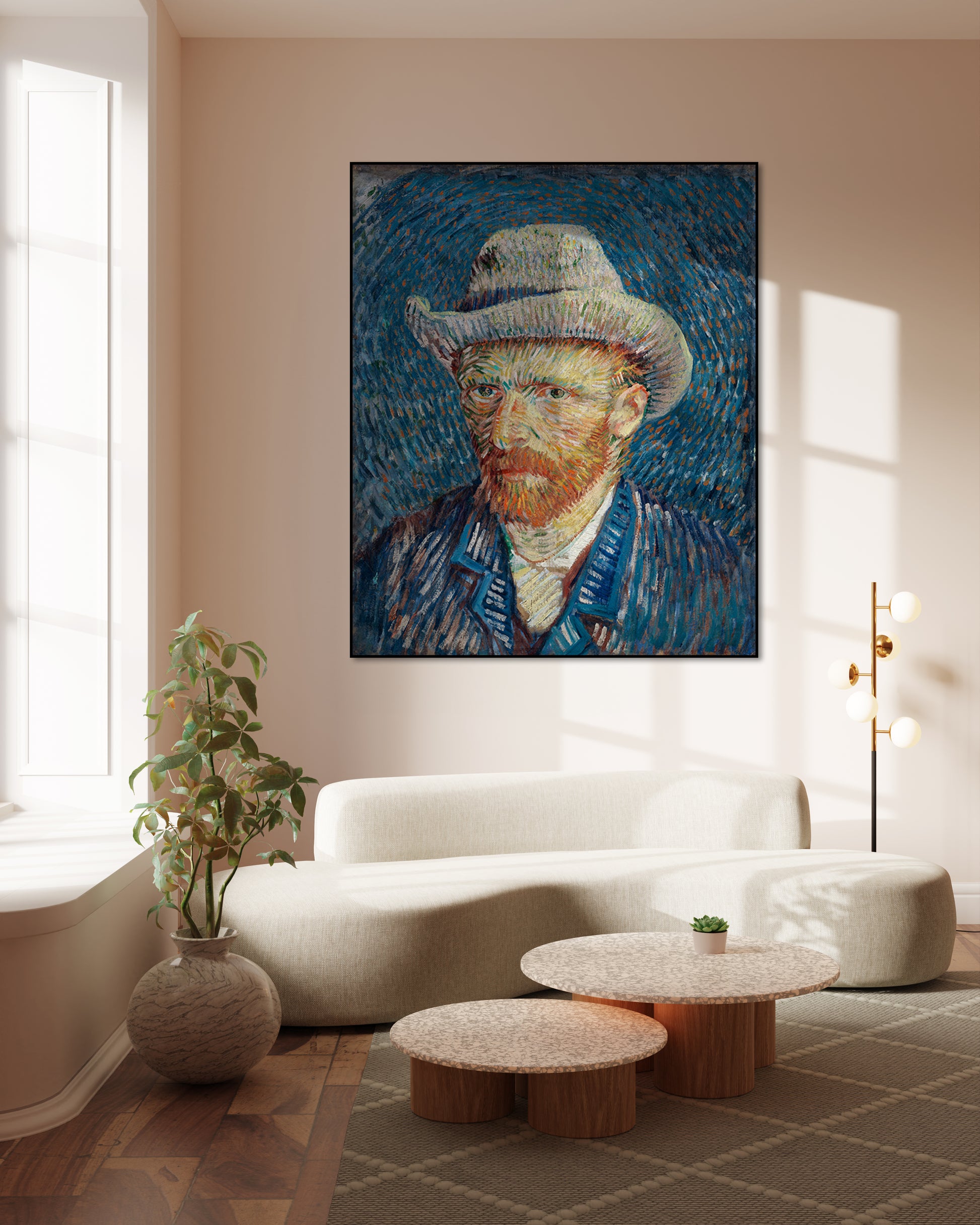 Akoestisch schilderij met Zelfportret met Grijze Vilthoed - Vincent van Gogh - Woonkamer 3