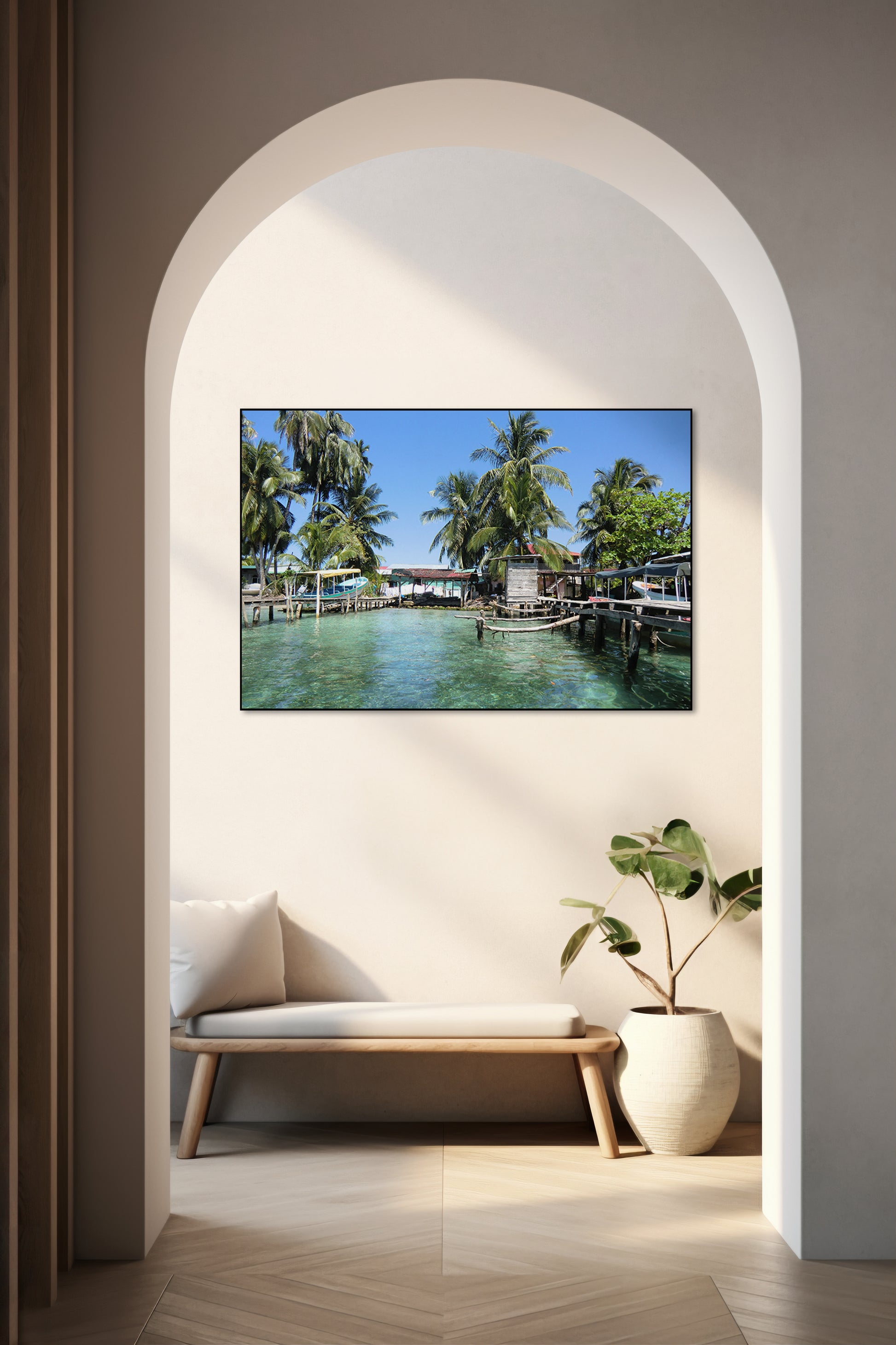 Akoestisch schilderij met Zonnig rustig havenbeeld - Hal 