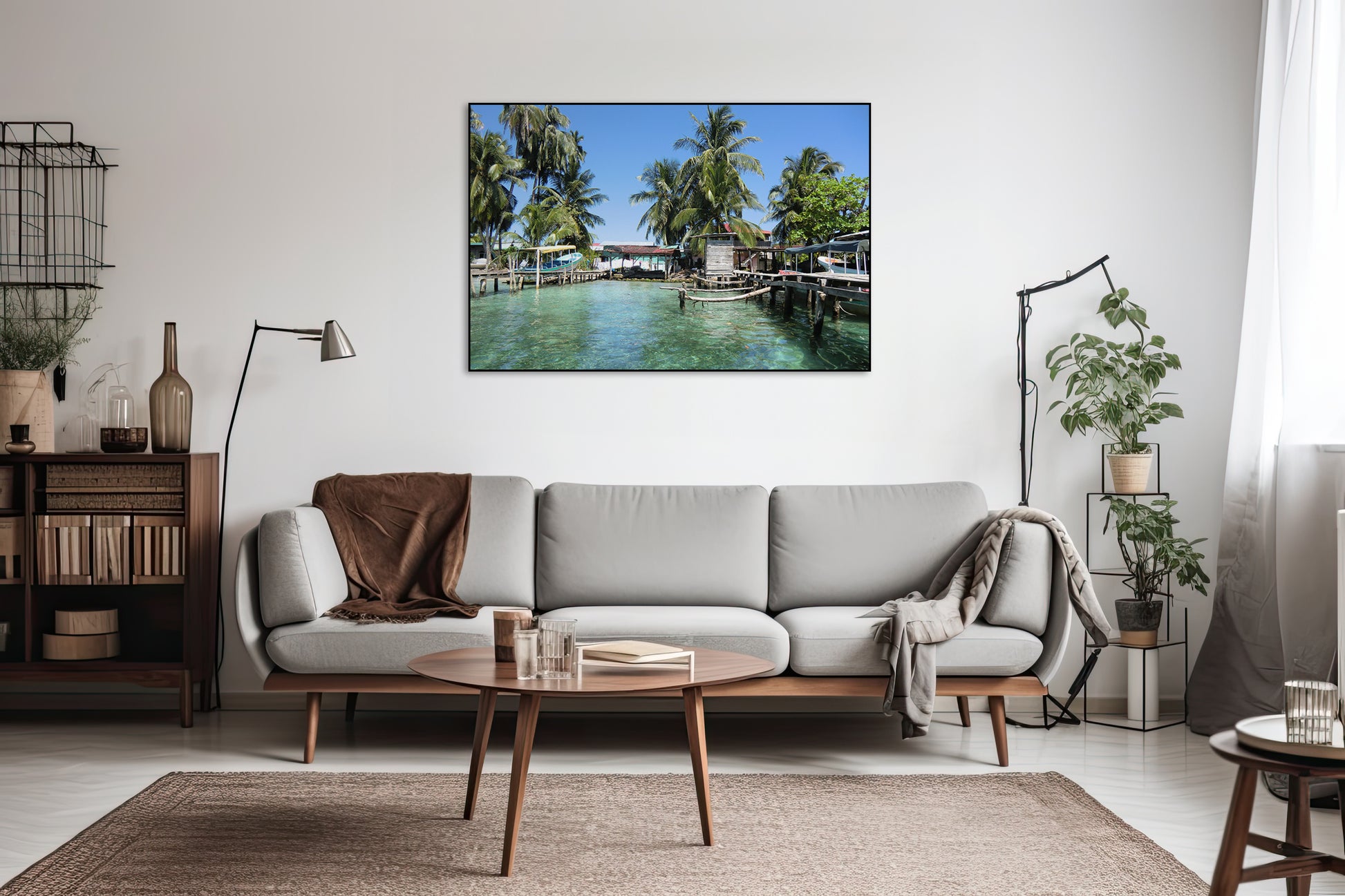 Akoestisch schilderij met Zonnig rustig havenbeeld - Woonkamer 2