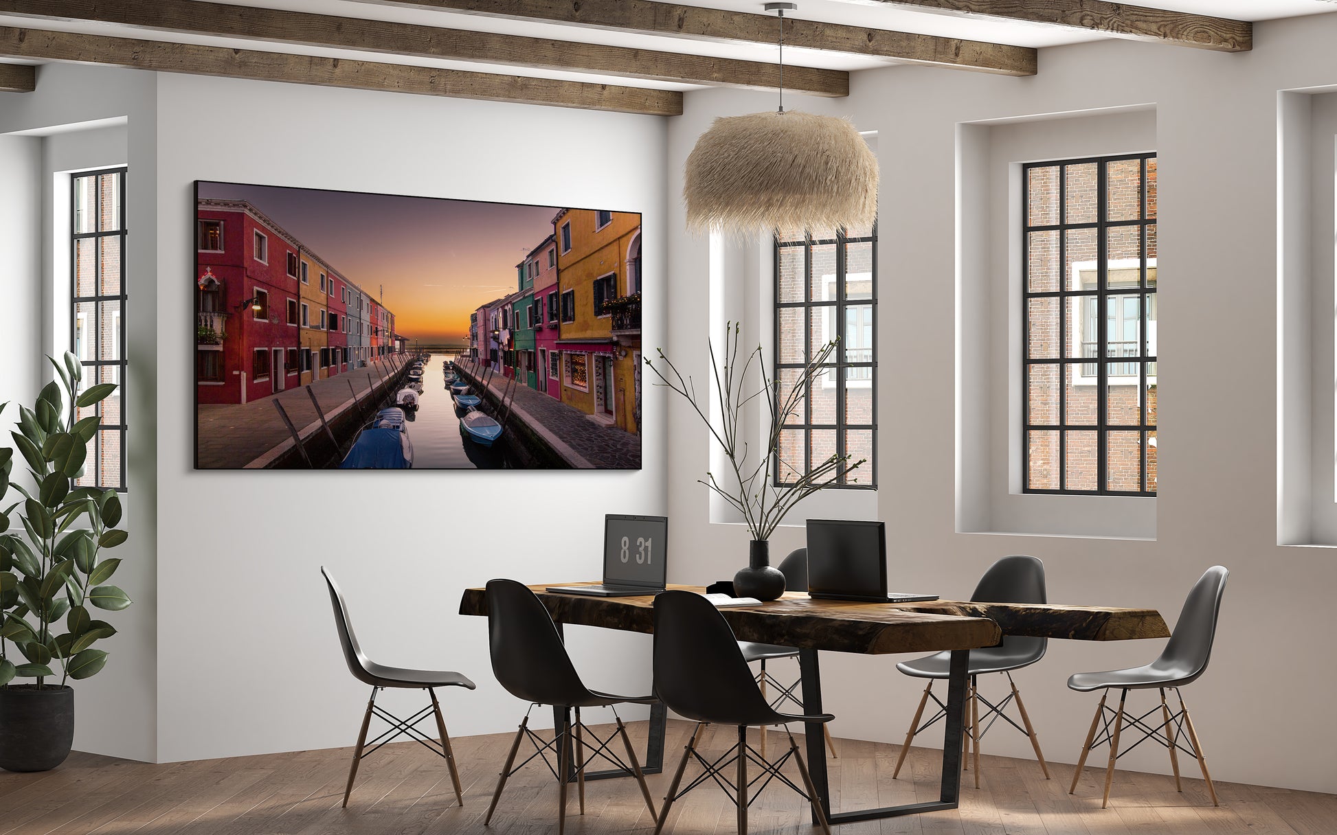 Akoestisch schilderij met Zonsondergang in Burano - Kantoor