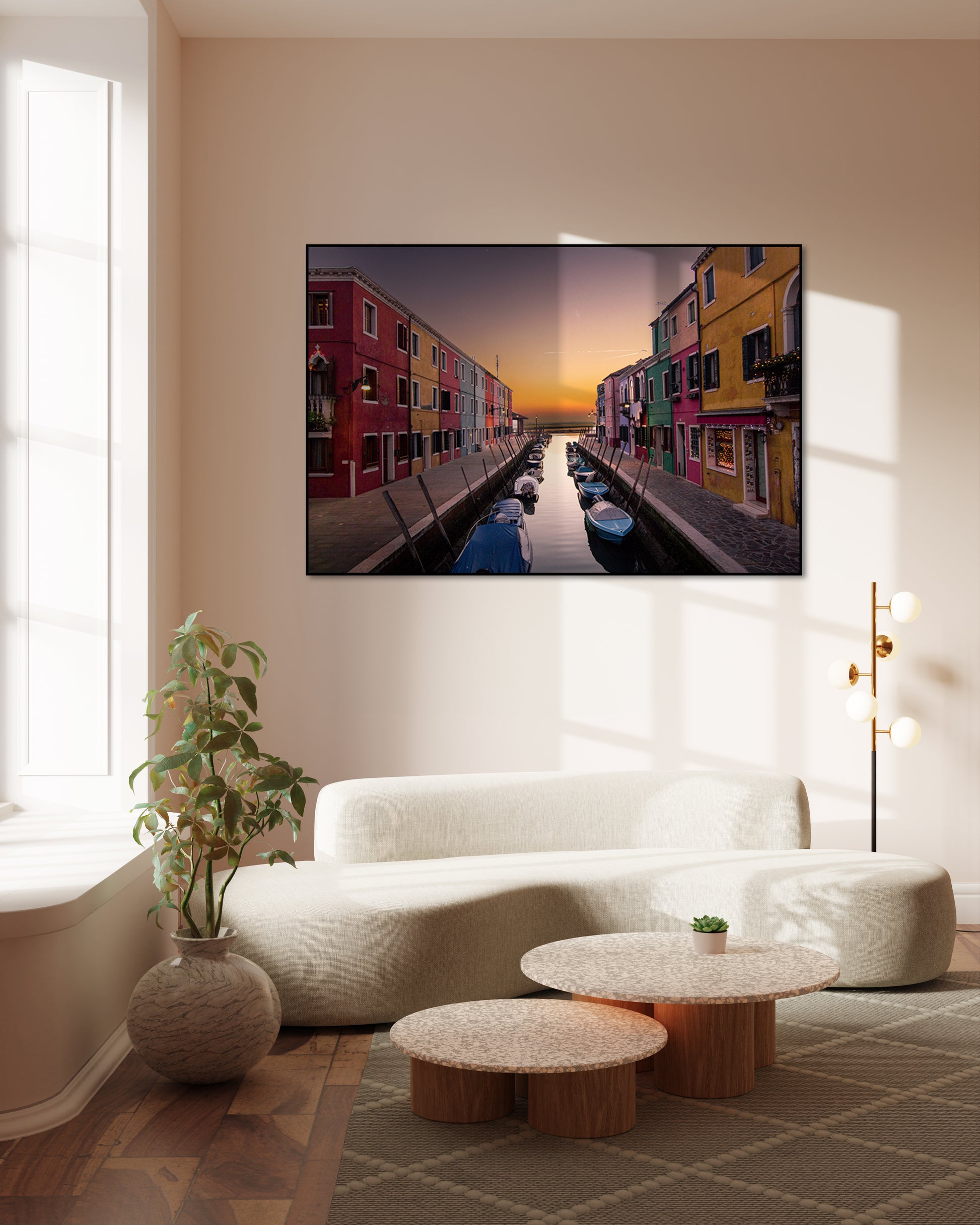 Akoestisch schilderij met Zonsondergang in Burano - Woonkamer