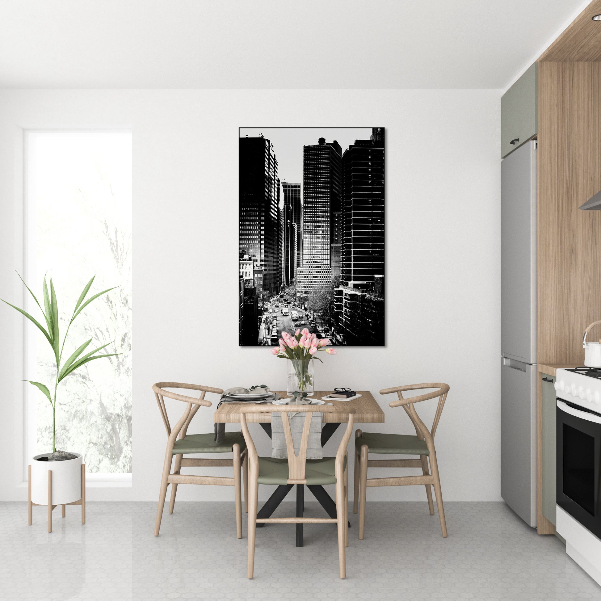 Akoestisch schilderij met Zwart-wit stadsgezicht - moderne fotokunst - Keuken