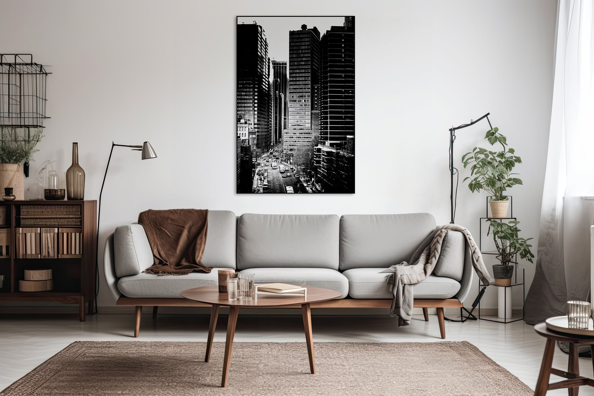Akoestisch schilderij met Zwart-wit stadsgezicht - moderne fotokunst - Woonkamer