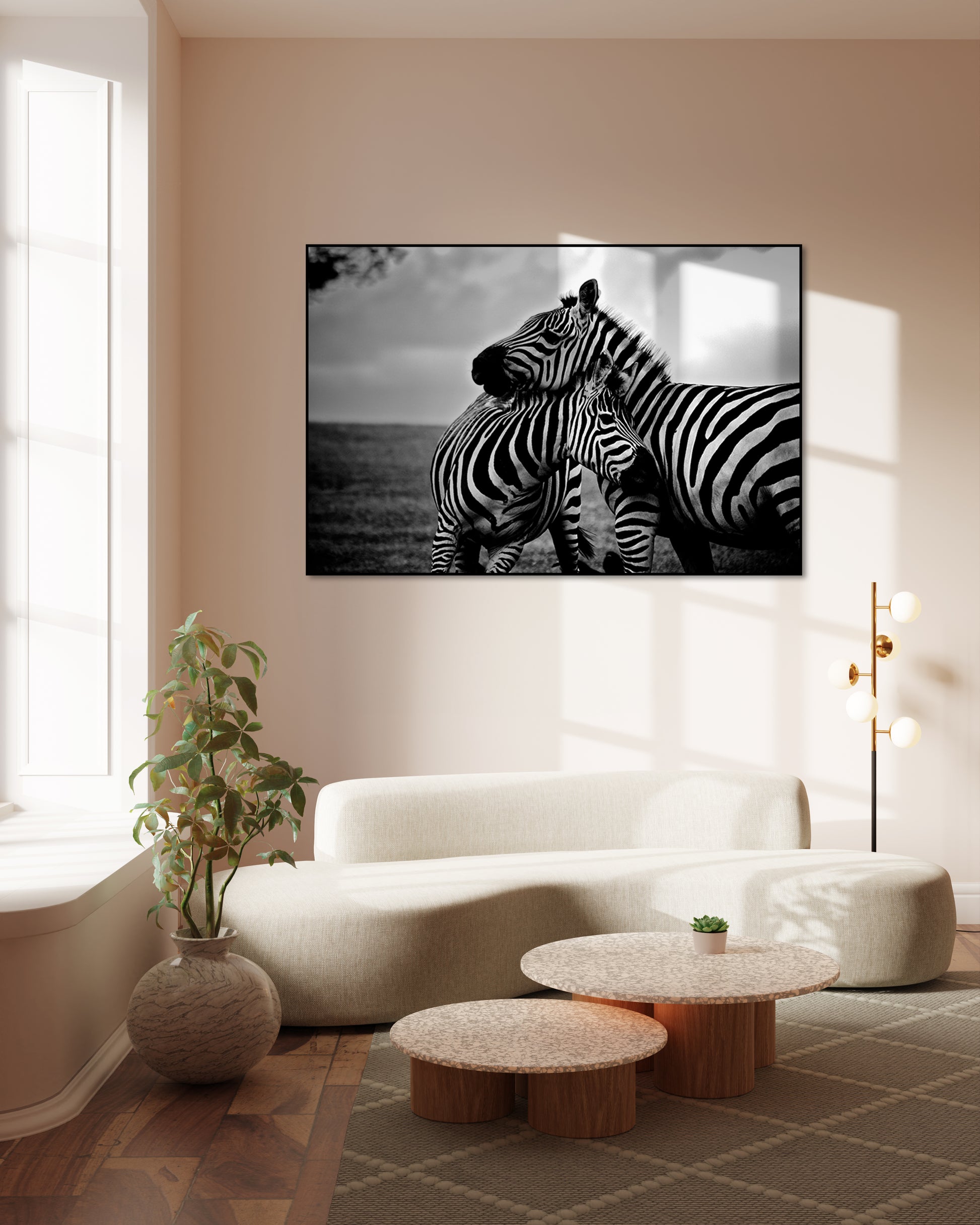 Akoestisch schilderij met Zwart-witte Zebra - Woonkamer