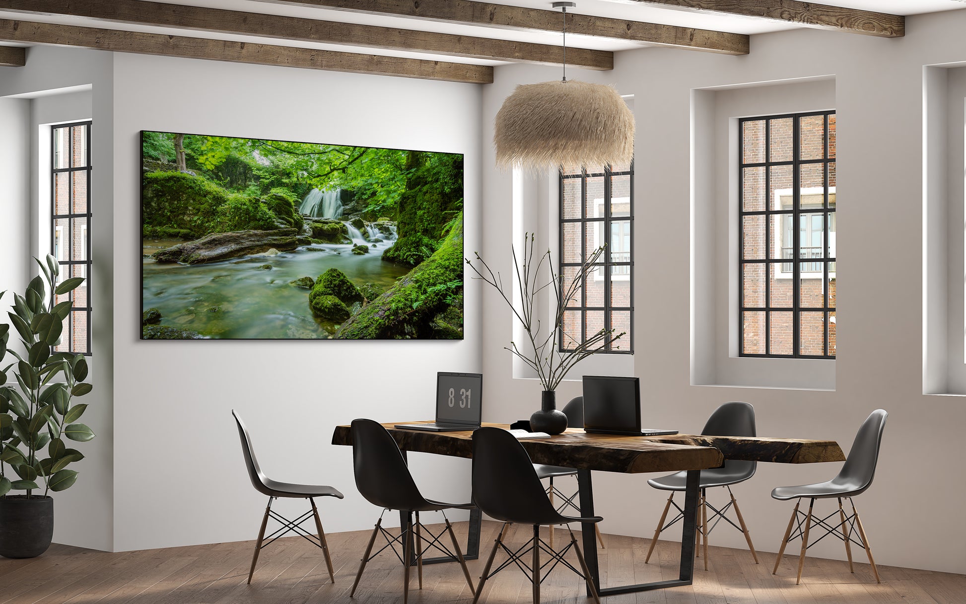 Akoestisch schilderij met waterval in het bos - Kantoor