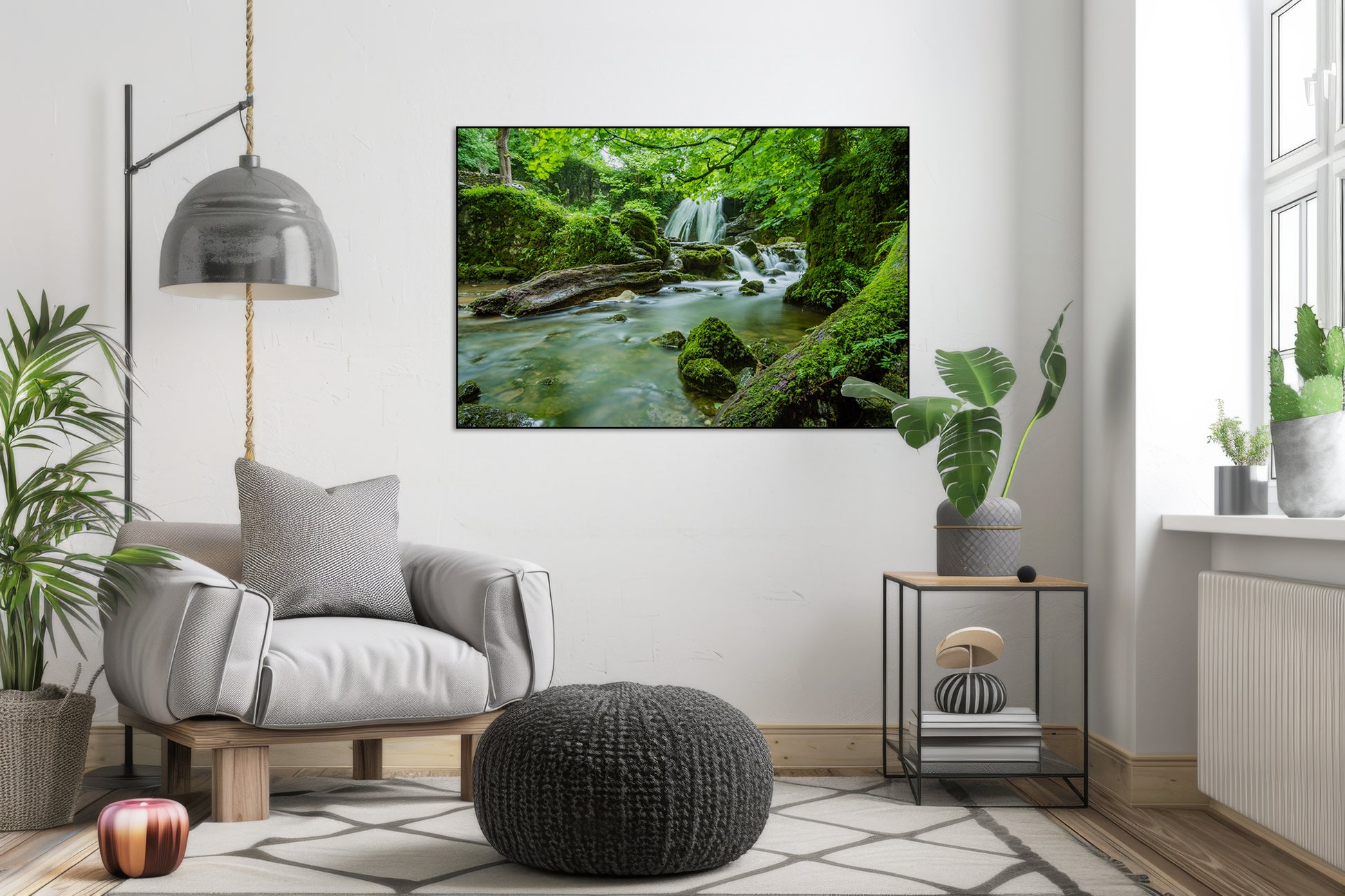 Akoestisch schilderij met waterval in het bos - Woonkamer