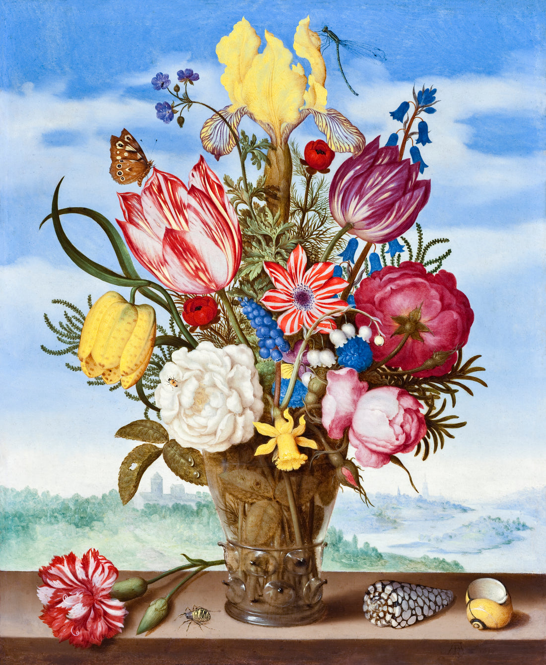Kleurrijke bloemen op de rand - Ambrosius Bosschaert - AkoestischeMuur