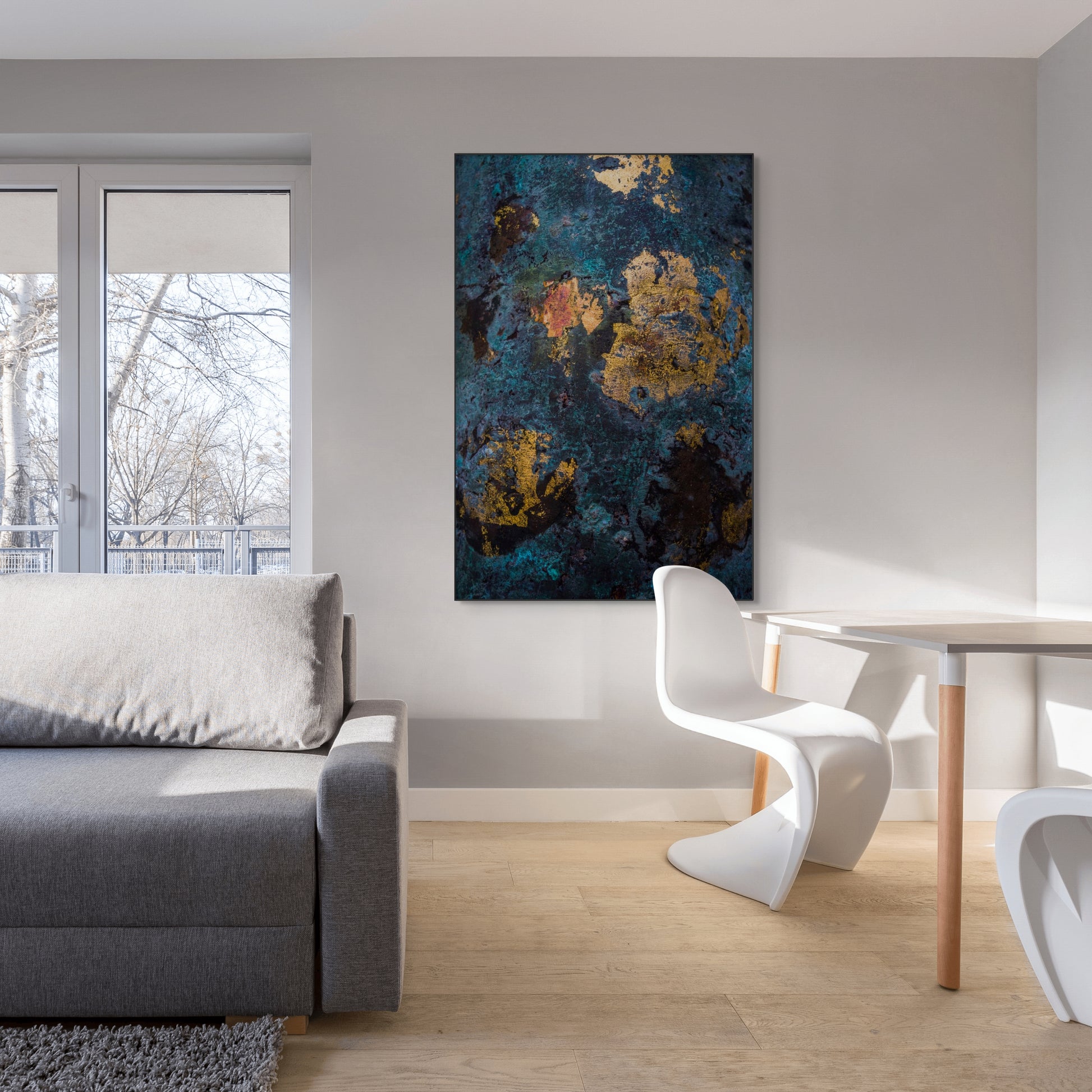 Abstract blauw goude zee - AkoestischeMuur