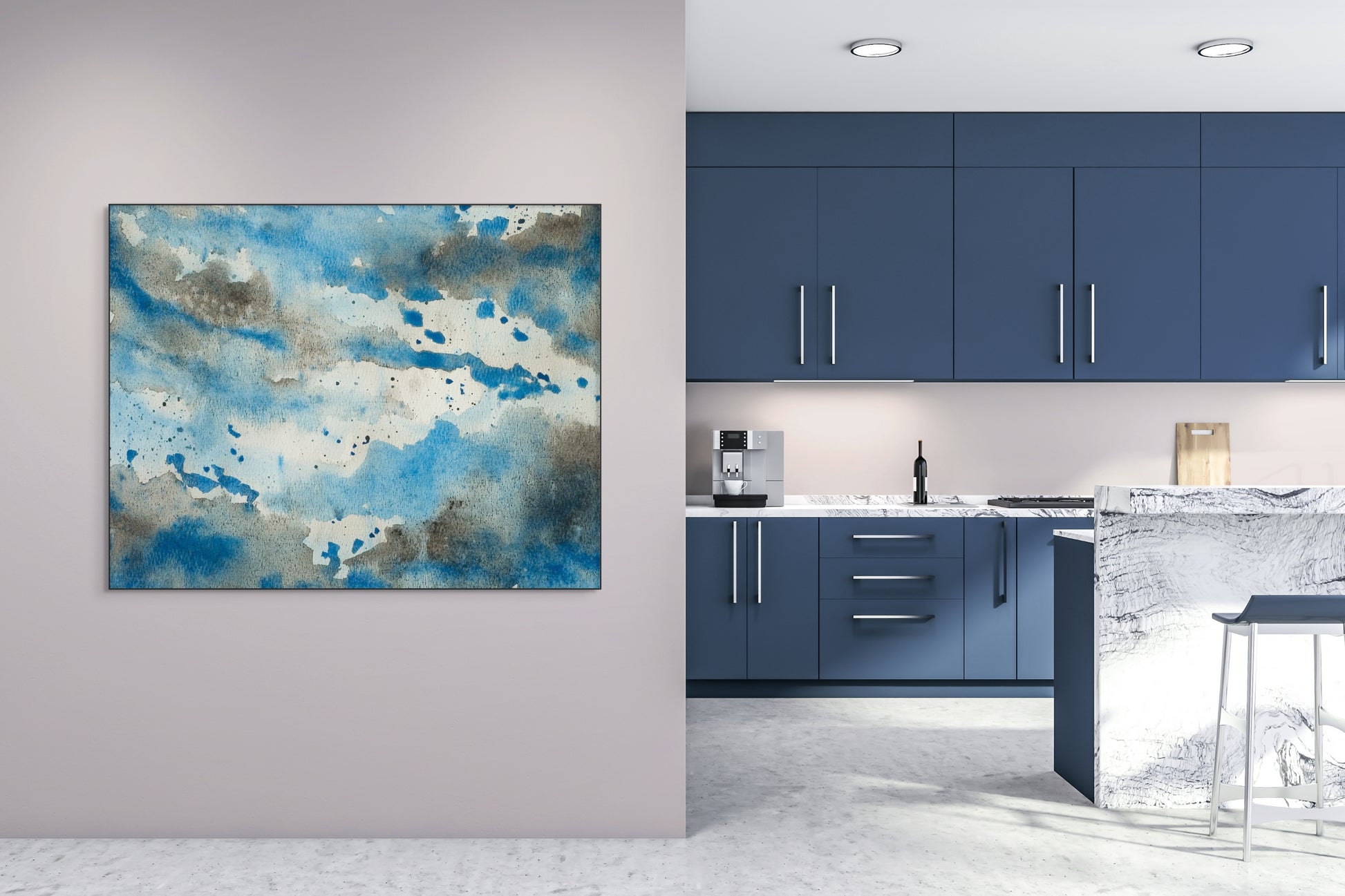 Abstract waterverf blauwe wolken - AkoestischeMuur