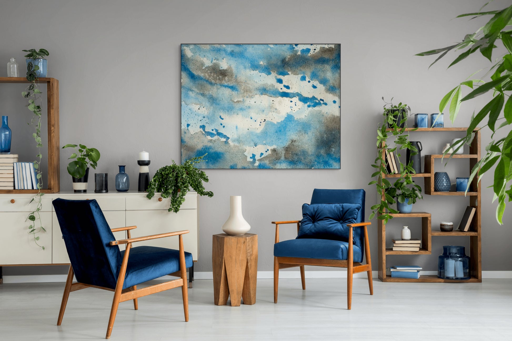 Abstract waterverf blauwe wolken - AkoestischeMuur