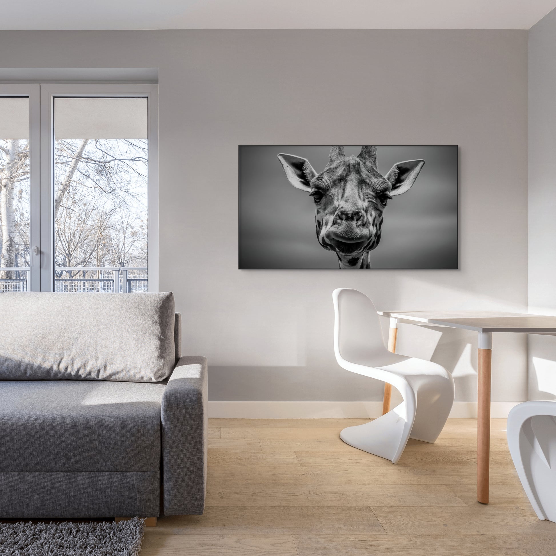 Giraffe close-up zwart wit - AkoestischeMuur