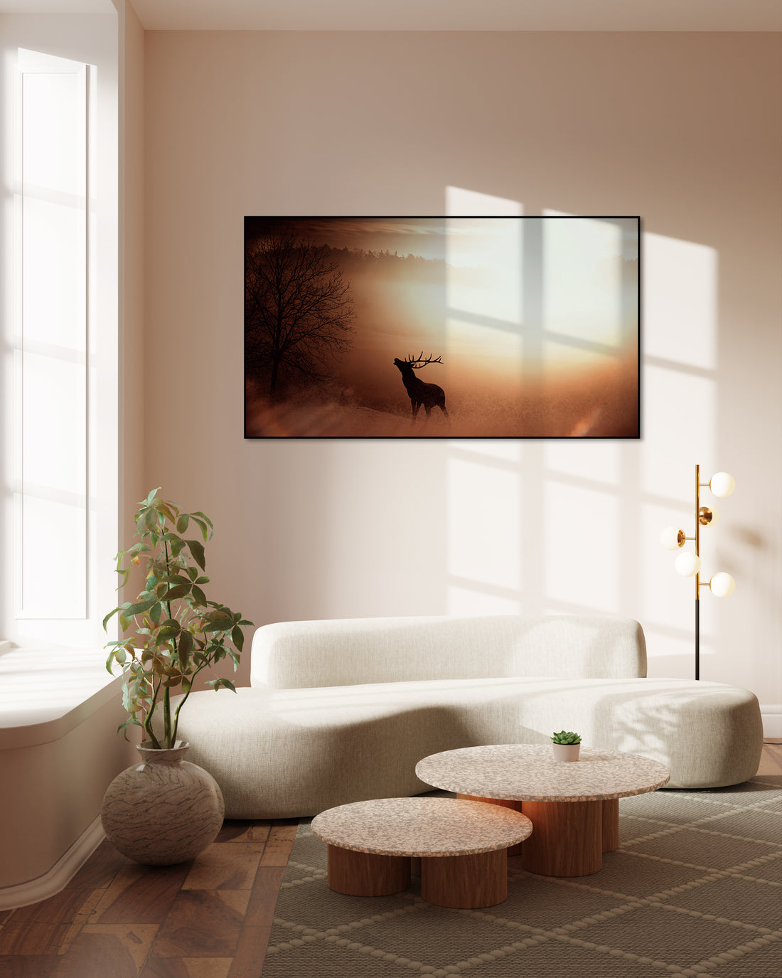 Hert in zomers rood landschap - AkoestischeMuur