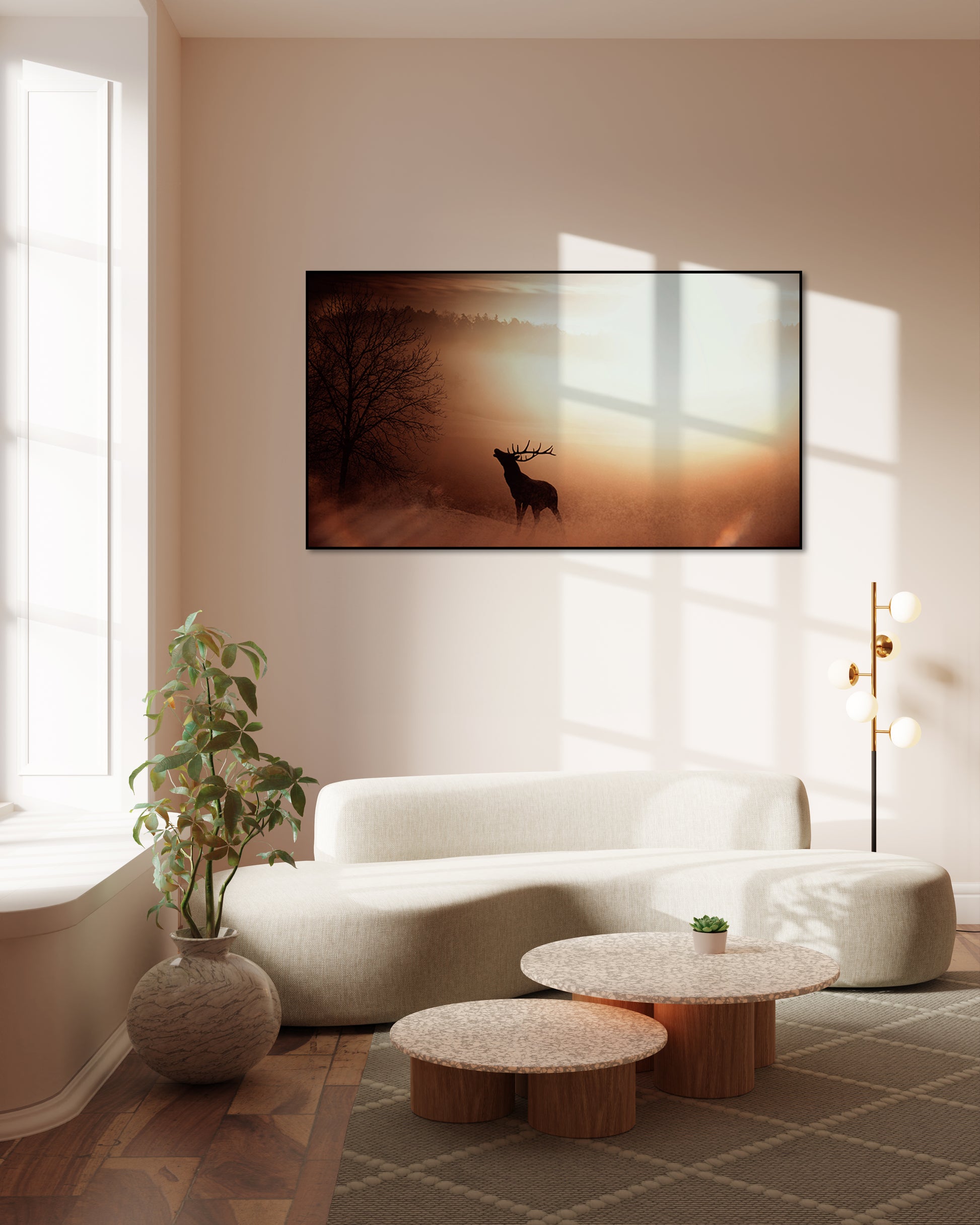 Hert in zomers rood landschap - AkoestischeMuur