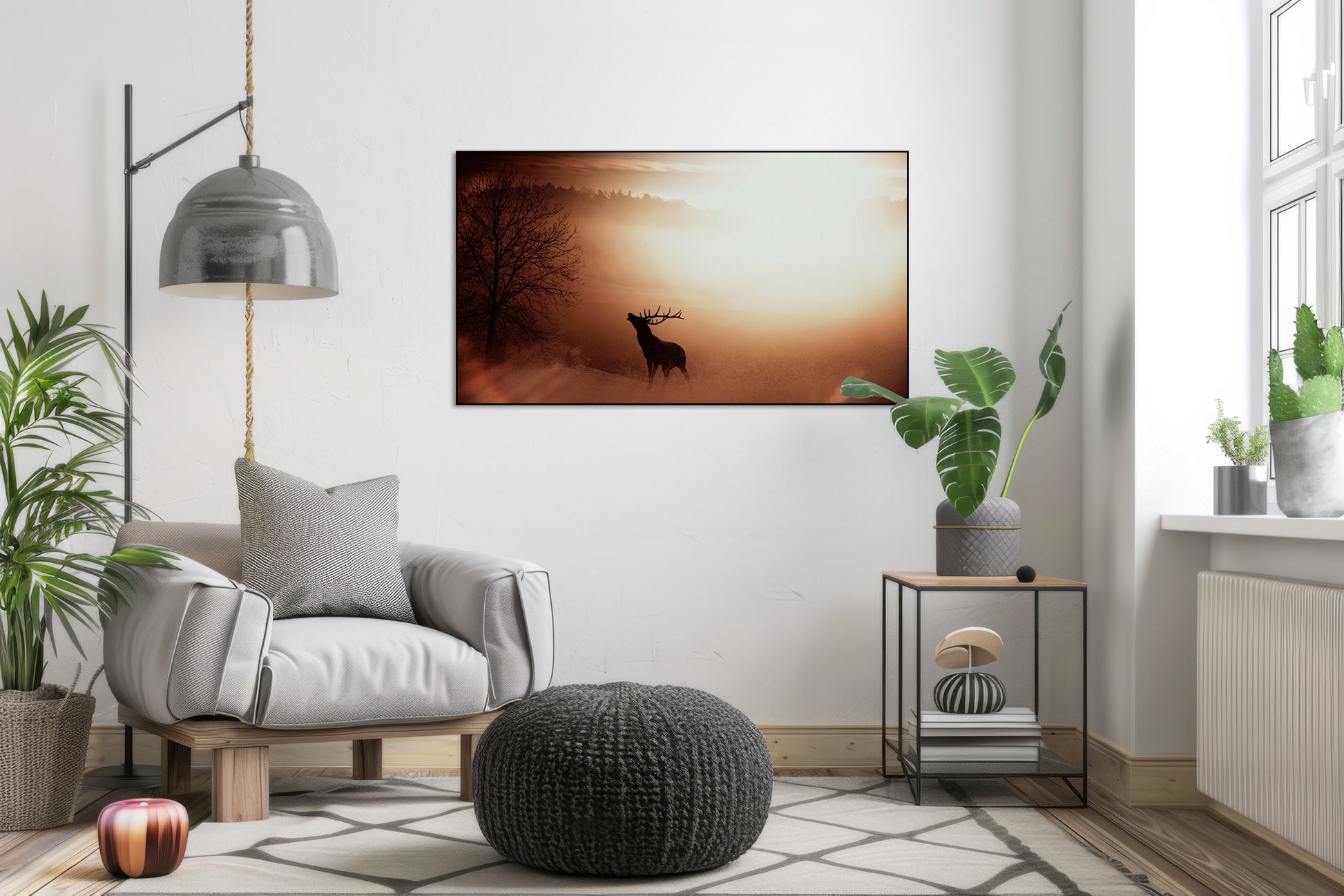 Hert in zomers rood landschap - AkoestischeMuur